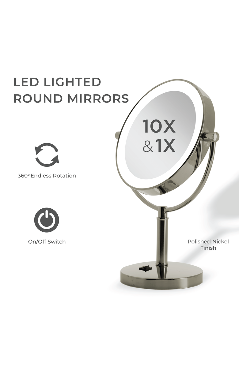 Zadro Laguna Lighted Makeup Mirror with 10X/1X Magnifications, Alternate, color, Polished Nickel