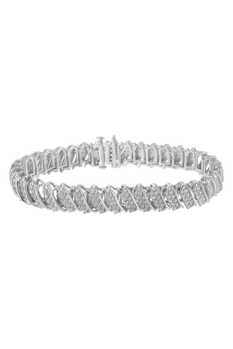 Silver 3.0 Cttw Diamond Multi Row Cluster Slanted Wave Link Tennis Bracelet, Main, color, White