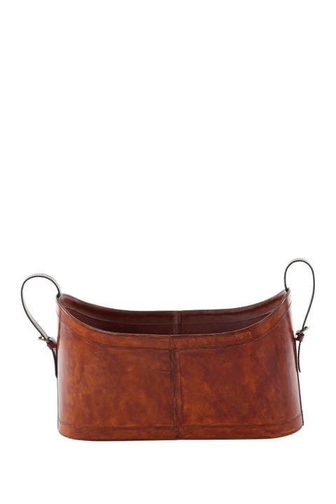 Brown Leather Rustic Magazine Holder