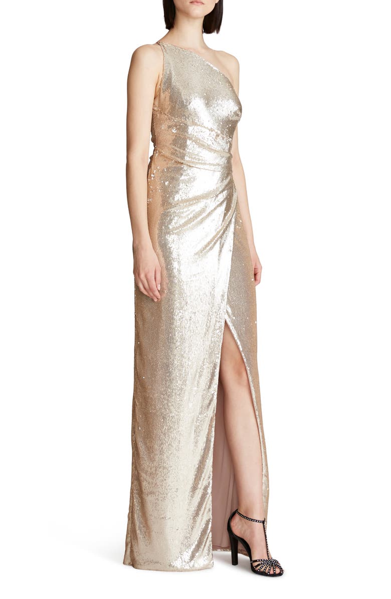 HALSTON EVENING Adriana Sequin One-Shoulder Gown, Alternate, color,