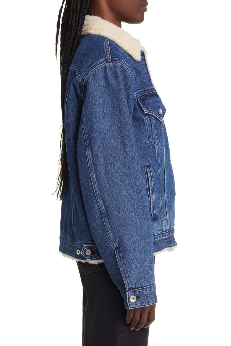 Faux Shearling Lined Oversize Denim Jacket, Alternate, color, GATES