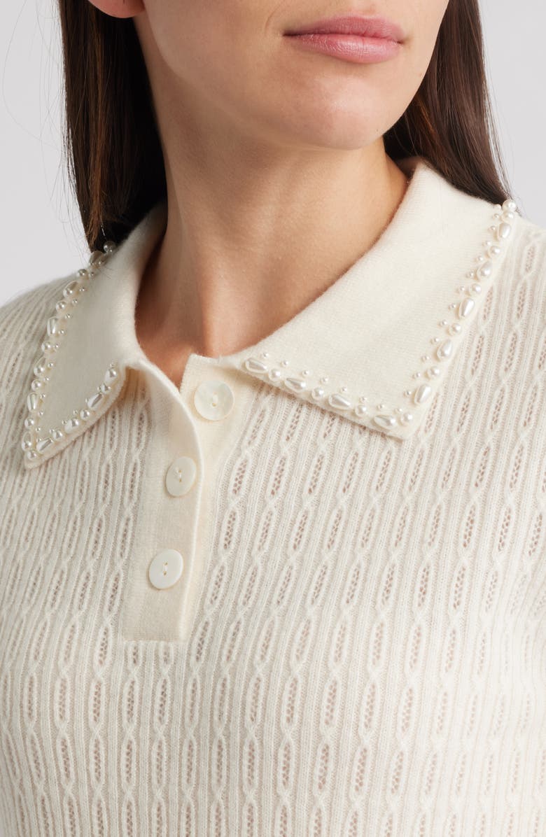 Elie Tahari The Stevie Cashmere Polo Sweater, Alternate, color, Vanilla