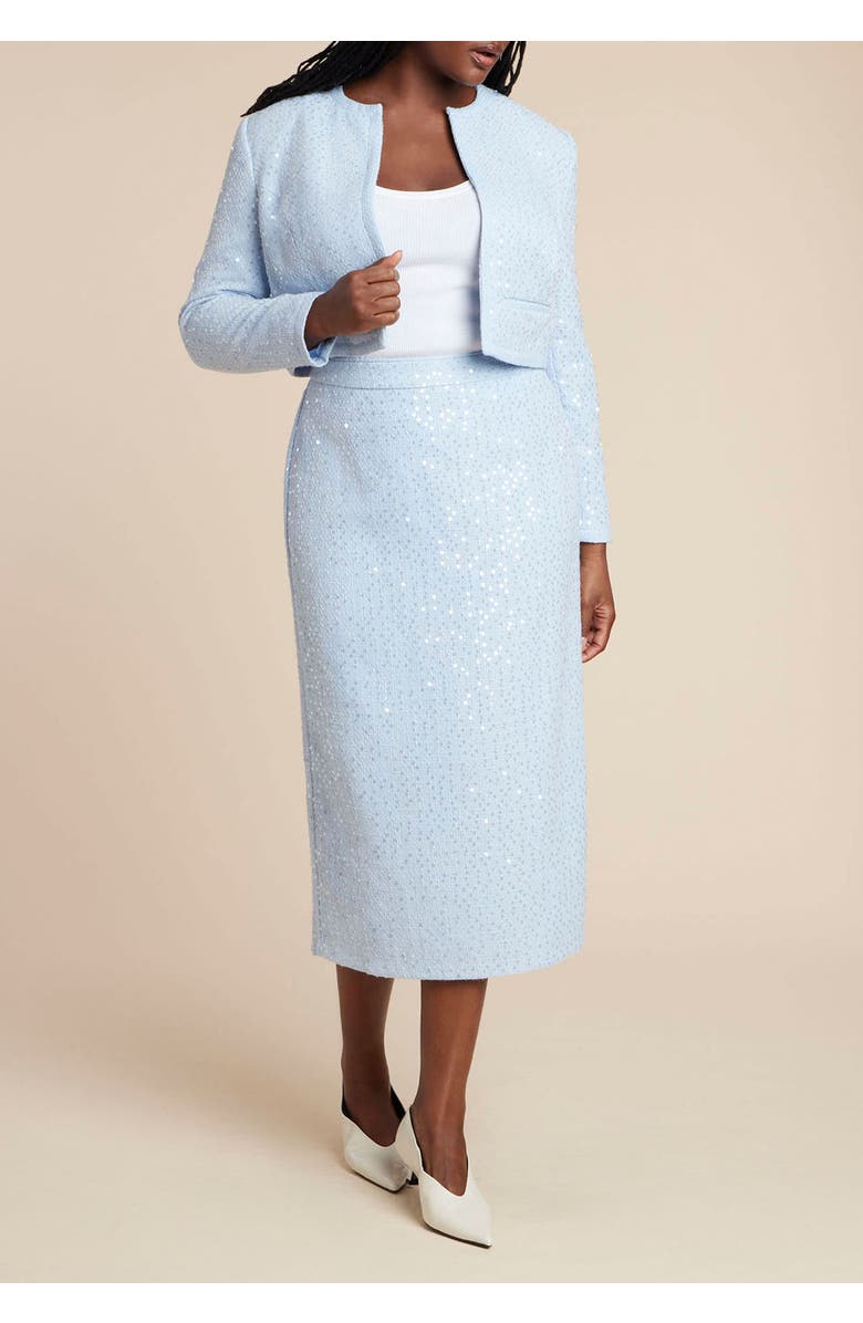 ELOQUII Sequin Tweed Jacket, Alternate, color, Light Blue