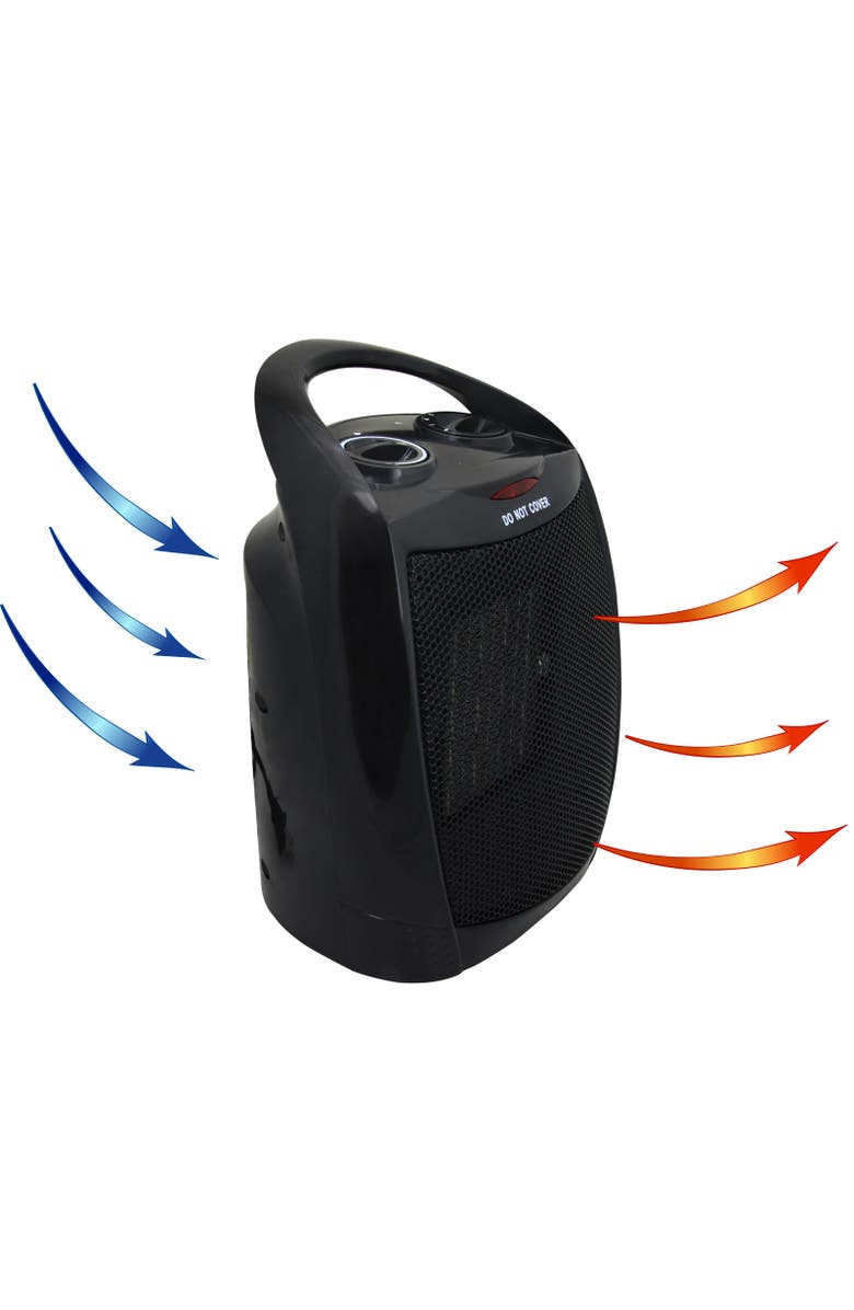 Vie Air 1500W Portable 2 Settings Black Ceramic Heater with Adjustable Thermostat, Alternate, color, Black