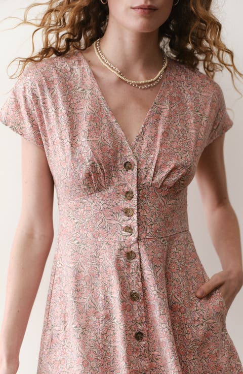 Camila Floral Button Front Hemp Blend Minidress