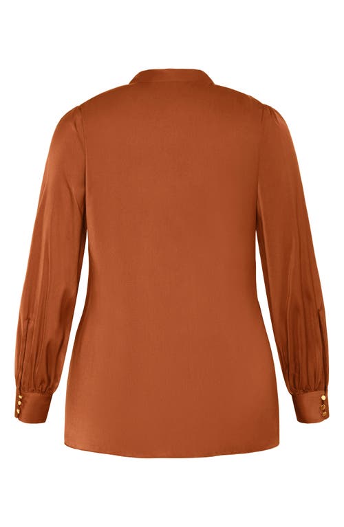 City Chic Chana Charmeuse Bow Blouse In Brown