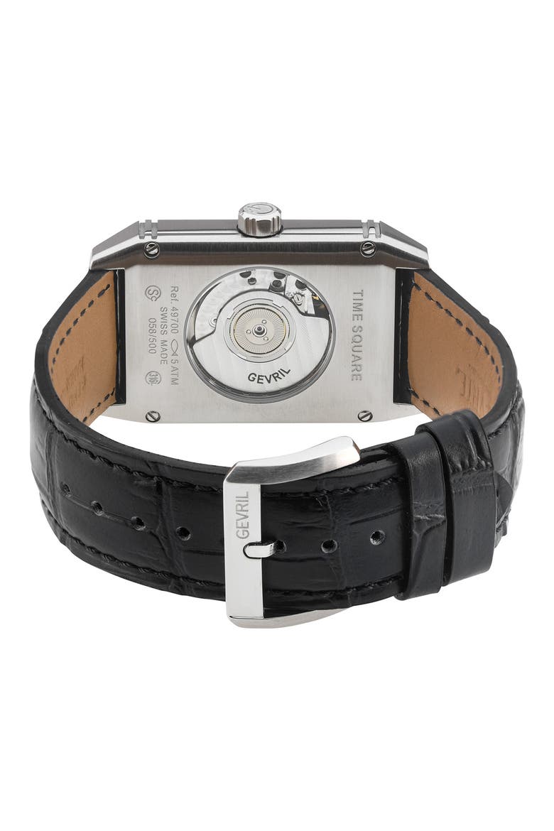 Time Square Croc Embossed Leather Strap Watch, 31mm x 43mm, Alternate, color, BLACK