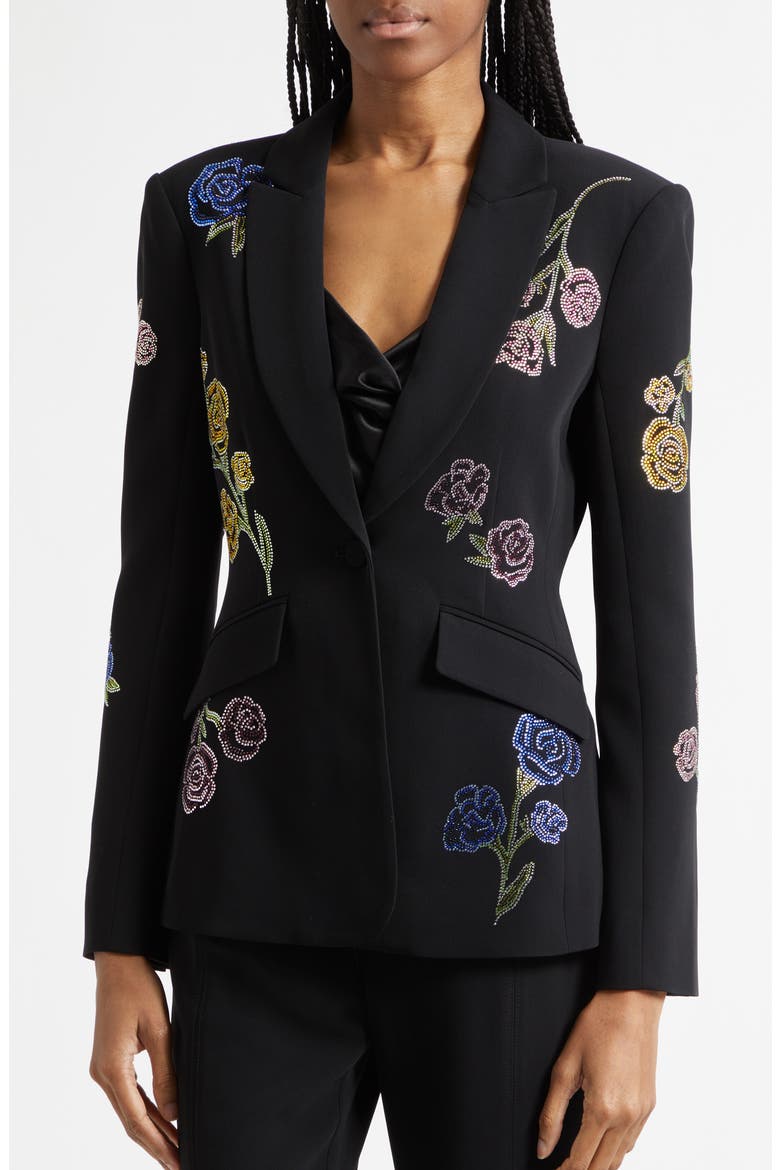 Floral Ribbons Diamante Crepe Jacket, Alternate, color, BLACK MULTI