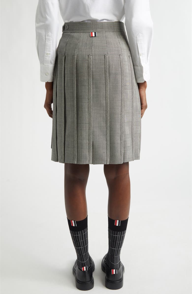 Thom Browne Glen Plaid Pleated Wool Skirt, Alternate, color, Black/ White