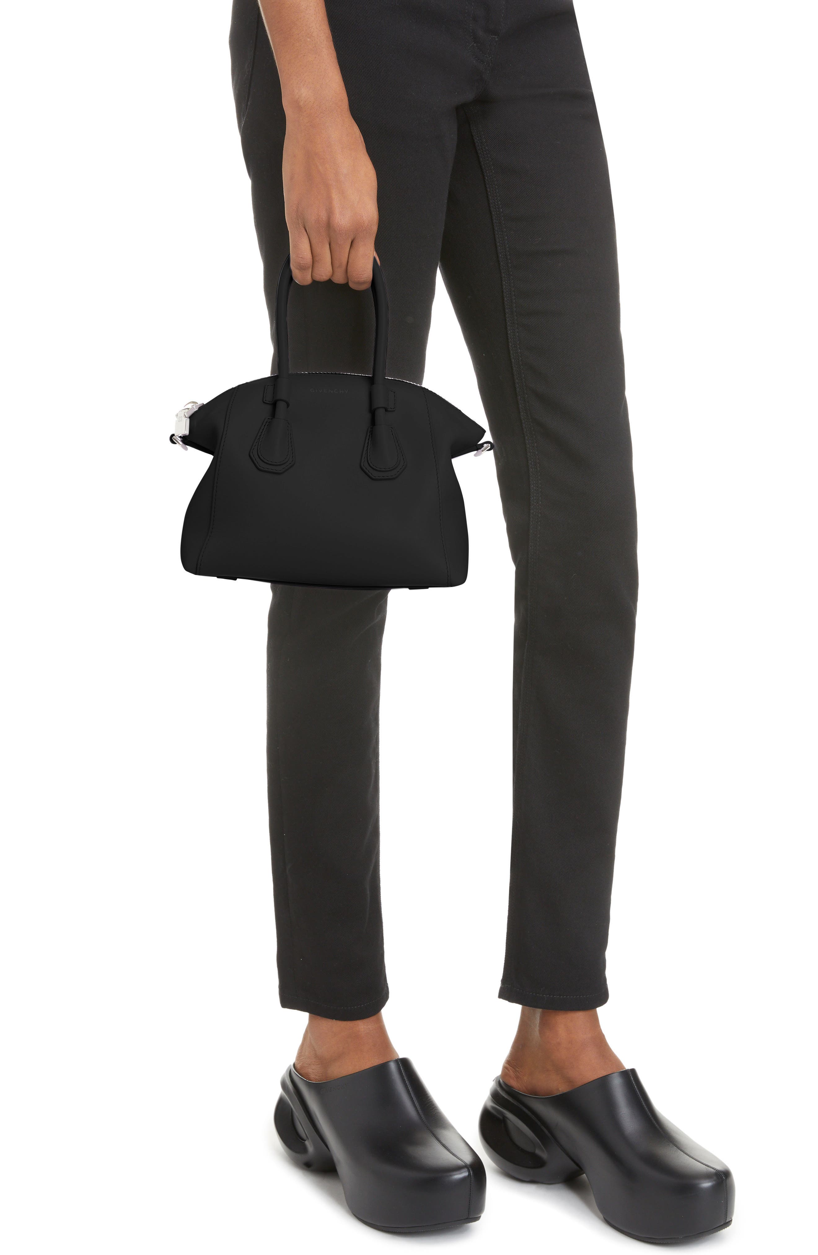 Mini Antigona Sport Leather Top Handle Bag, Alternate, color, BLACK