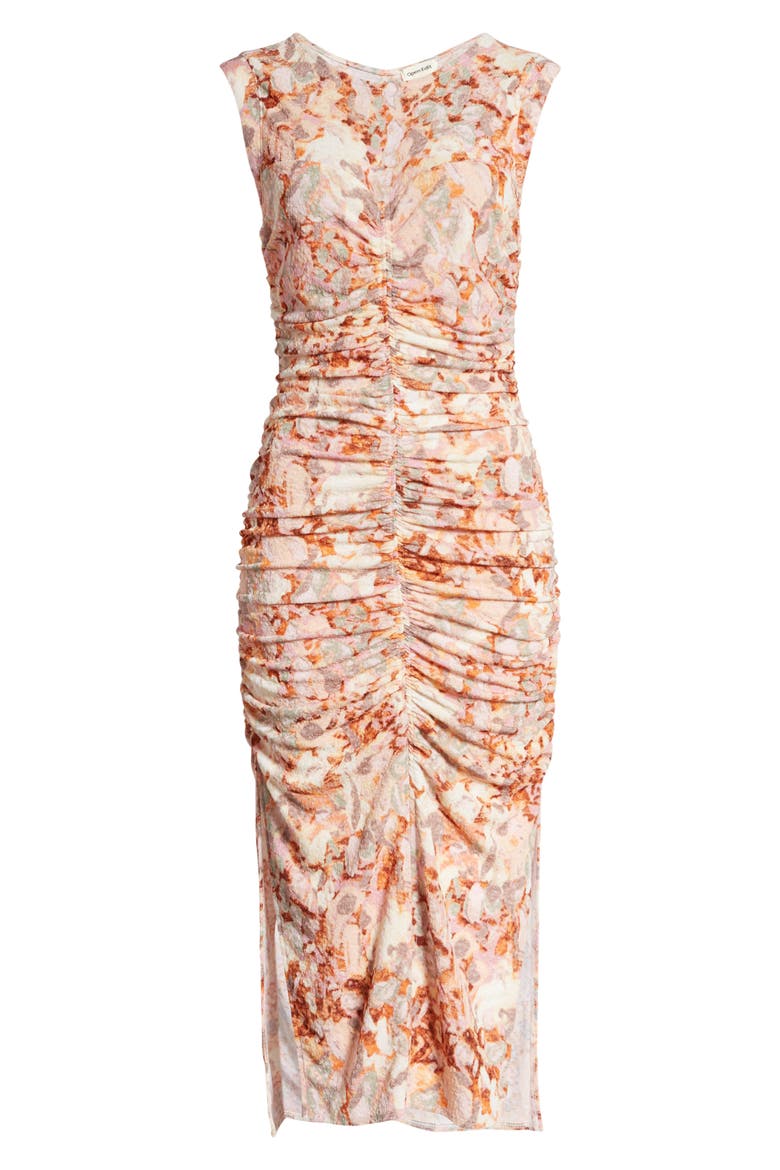 Stretch Sleeveless Ruched Midi Dress, Alternate, color, PINK PAINTED FLORAL