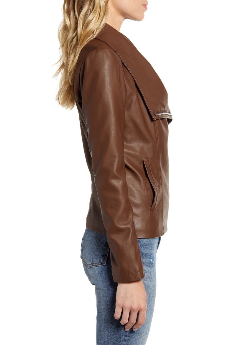 BB Dakota Up to Speed Faux Leather Moto Jacket, Alternate, color, SMOKEY BROWN