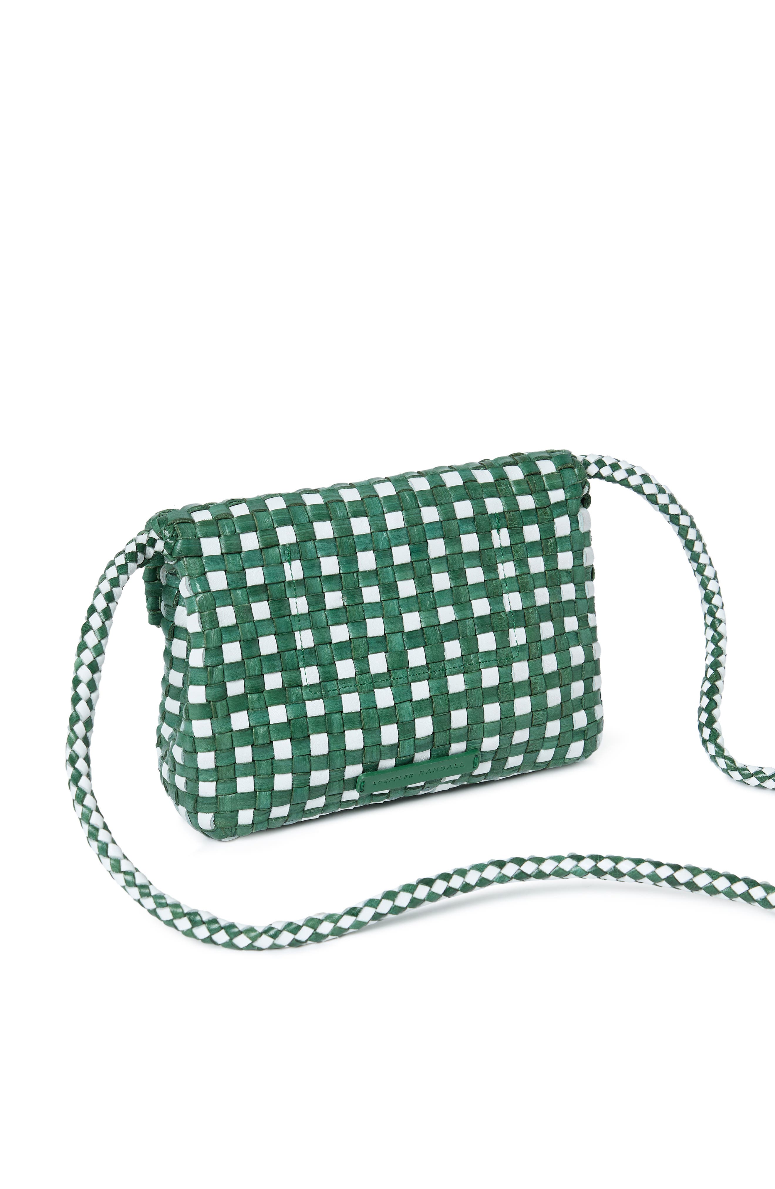 Loeffler Randall Vinnie Woven Leather Crossbody Bag, Alternate, color, Bright Emerald/ White