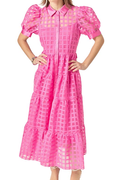 ENGLISH FACTORY ENGLISH FACTORY GRID PATTERN TIERED MIDI SHIRTDRESS 