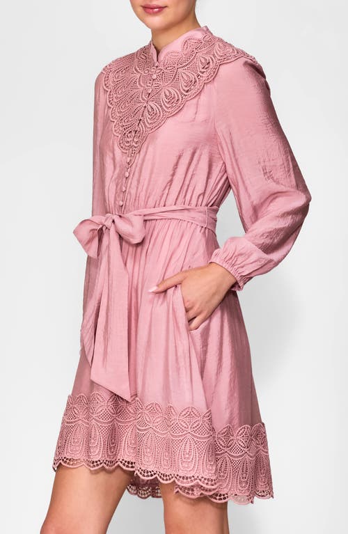 Melloday Long Sleeve Lace Trim Dress In Pink
