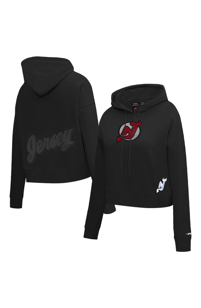 PRO STANDARD Women's Pro Standard  Black New Jersey Devils Jewels Cropped Pullover Hoodie, Main, color, 