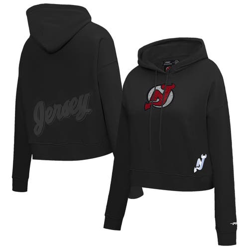 Pro Standard Black New Jersey Devils Jewels Cropped Pullover Hoodie In Black