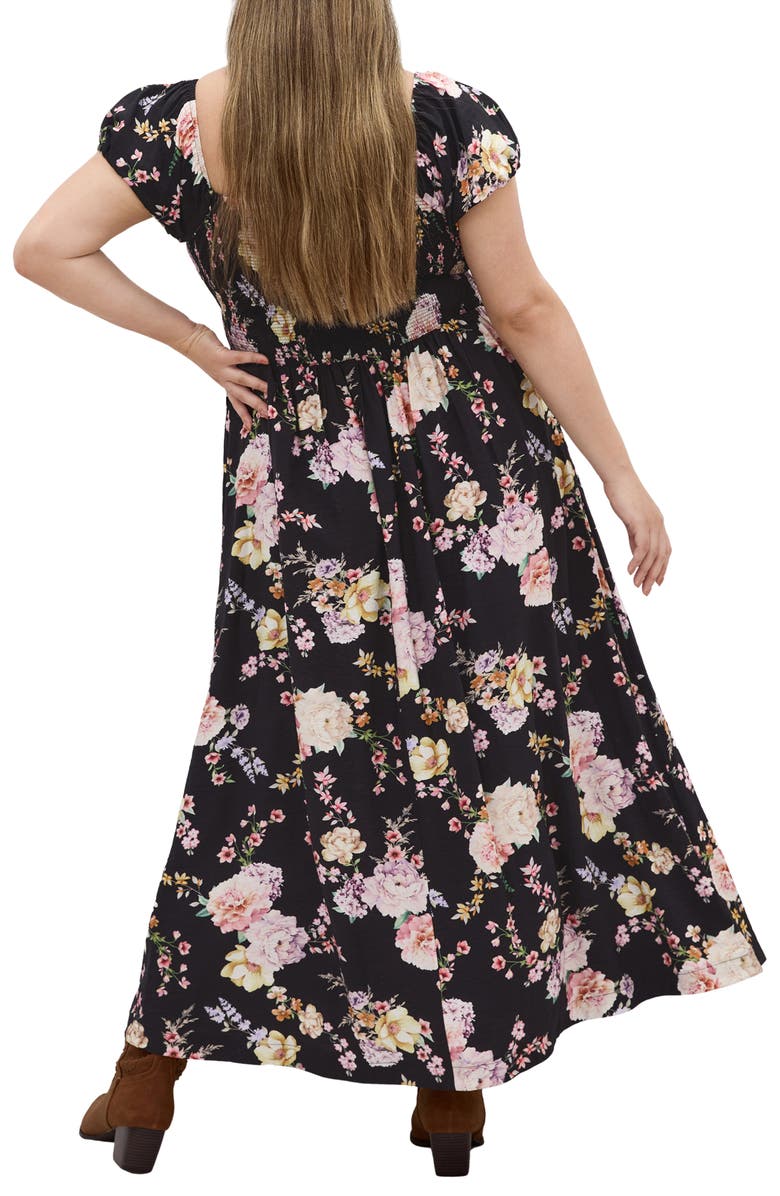 City Chic Abbigail Print Puff Sleeve Maxi Dress, Alternate, color, Black Flirty Floral