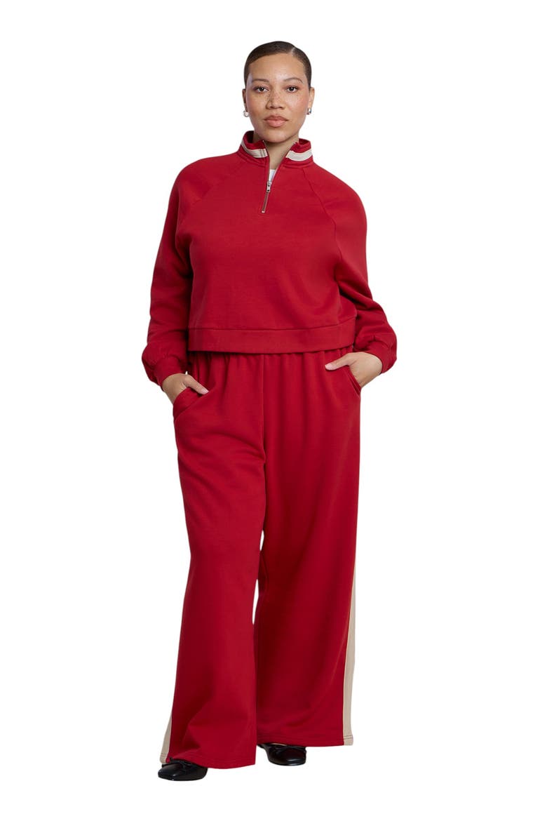 Stripe Detail Quarter Zip Sweatshirt, Alternate, color, BOLD RED
