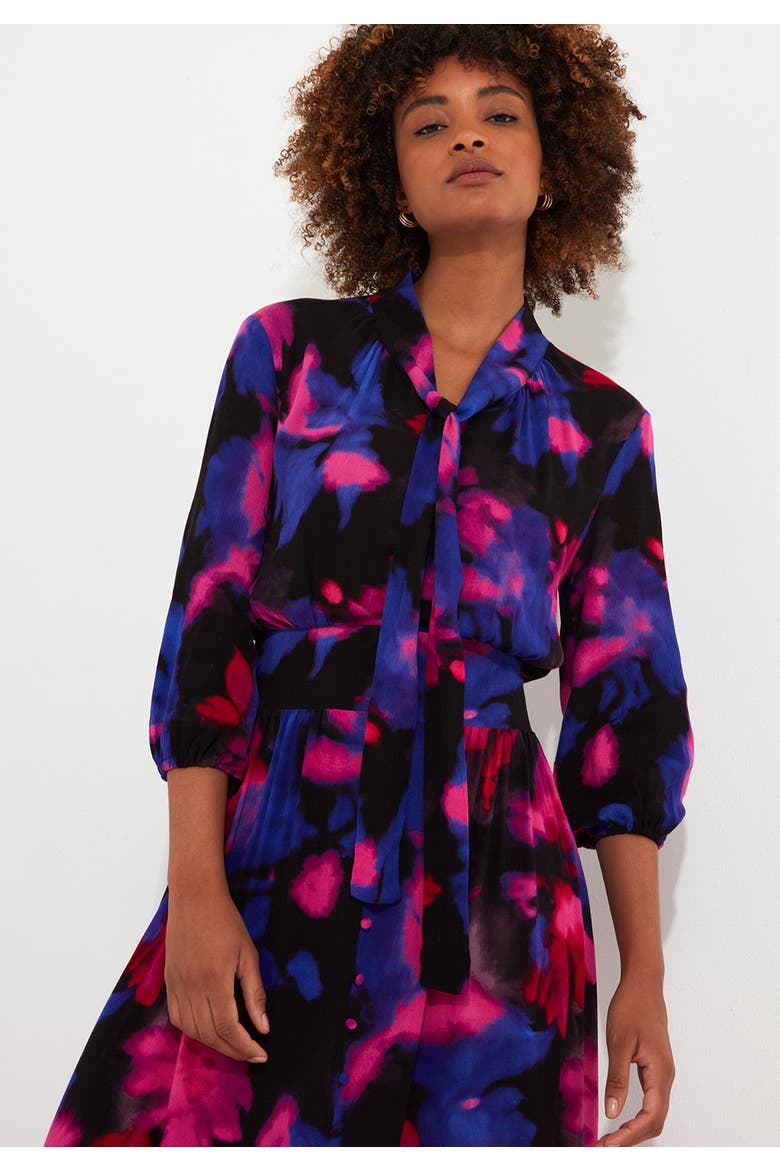 Tie Neck Printed Maxi Dress, Alternate, color, WATERCOLOR FLORAL
