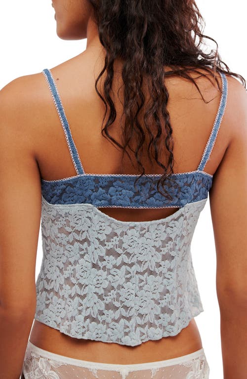 Free People All Day Lace Semi-cropped Cami Top In Pearl Blue In Multi