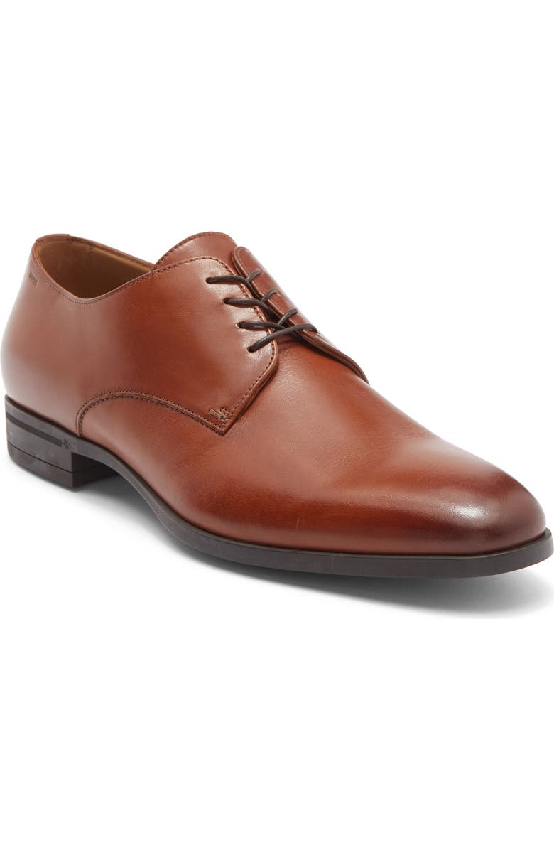 BOSS Kensington Leather Derby, Main, color, Medium Brown