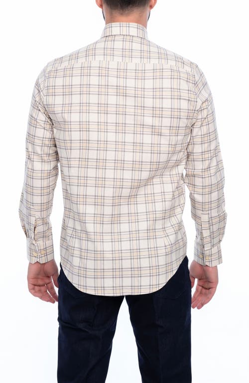 Vellapais Check Cotton Slim Fit Button Down Shirt In Beige