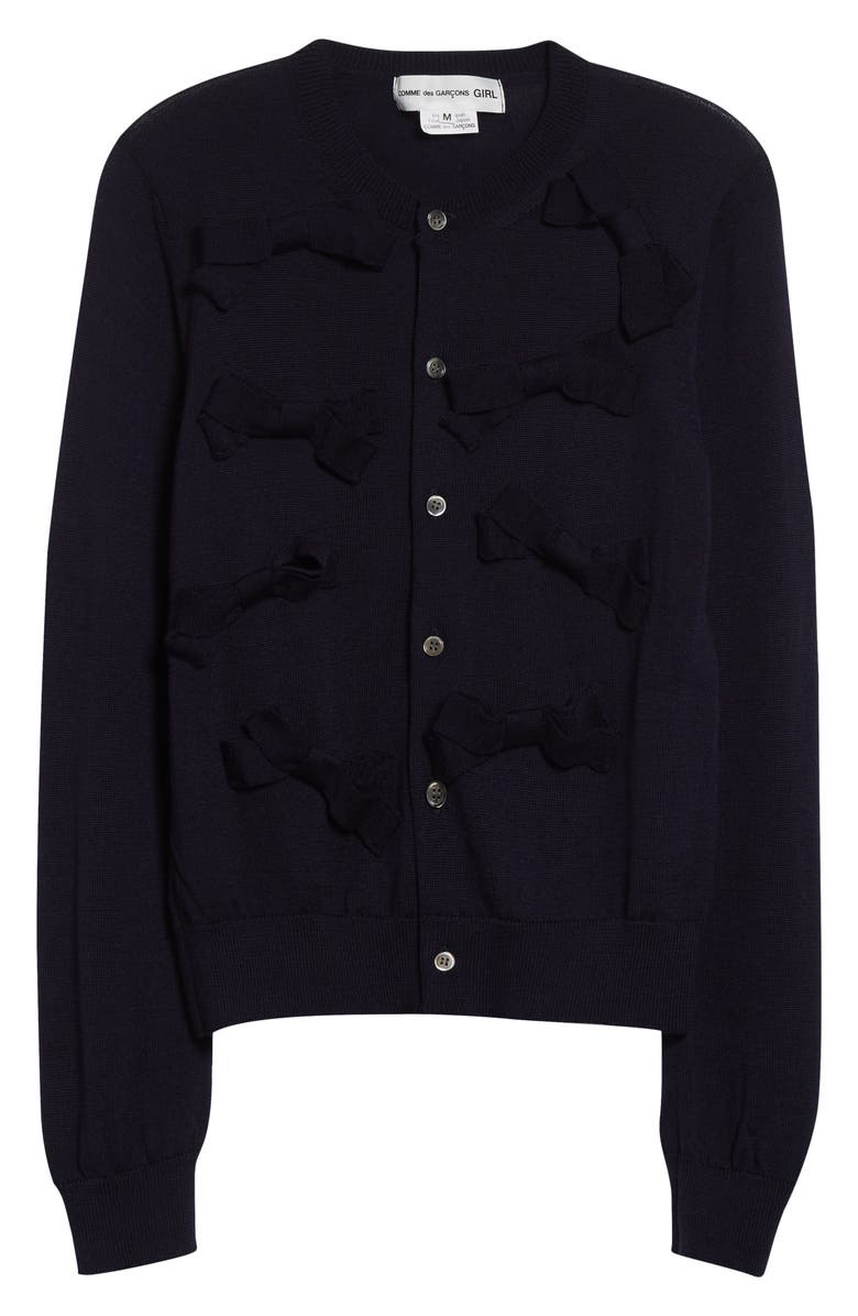 Comme des Garçons Girl Ribbon Bow Wool Cardigan, Alternate, color, Navy