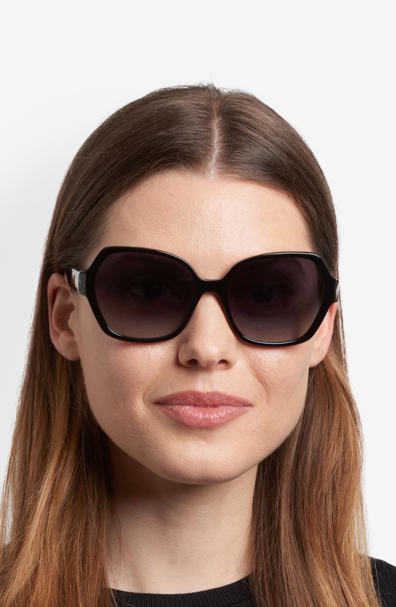 Kate Spade New York layne 57mm geometric square sunglasses, Alternate, color, Black White Havana/ Dark Grey