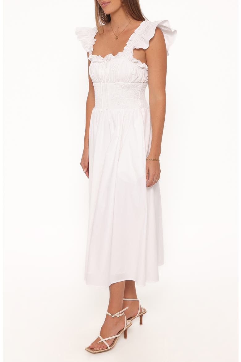 Bronte Ruffle Strap Midi Dress, Alternate, color, WHITE