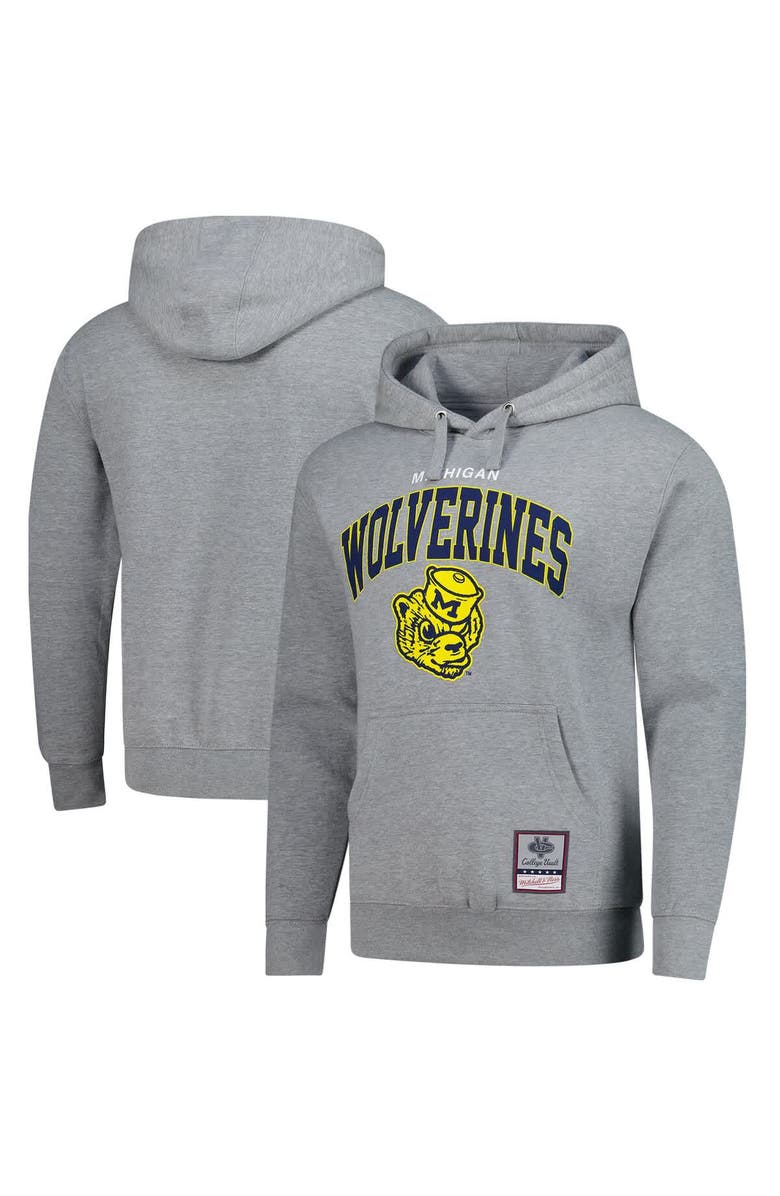 Mitchell & Ness Men's Mitchell & Ness  Heather Gray Michigan Wolverines Classic Arch Pullover Hoodie, Main, color, Heather Gray