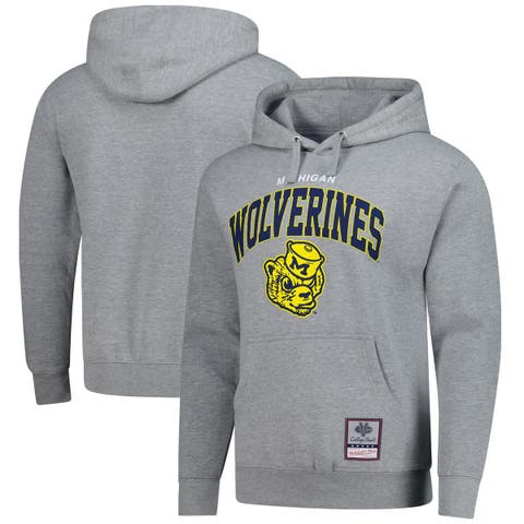 Men's Mitchell & Ness  Heather Gray Michigan Wolverines Classic Arch Pullover Hoodie