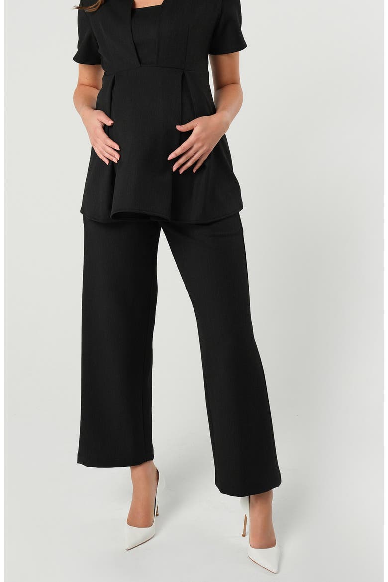 Women's Petite Semi- Wide Leg Maternity Work Pant, Main, color, Black