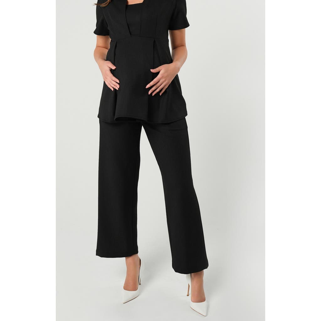 Marion Petite Semi- Wide Leg Maternity Work Pant In Black