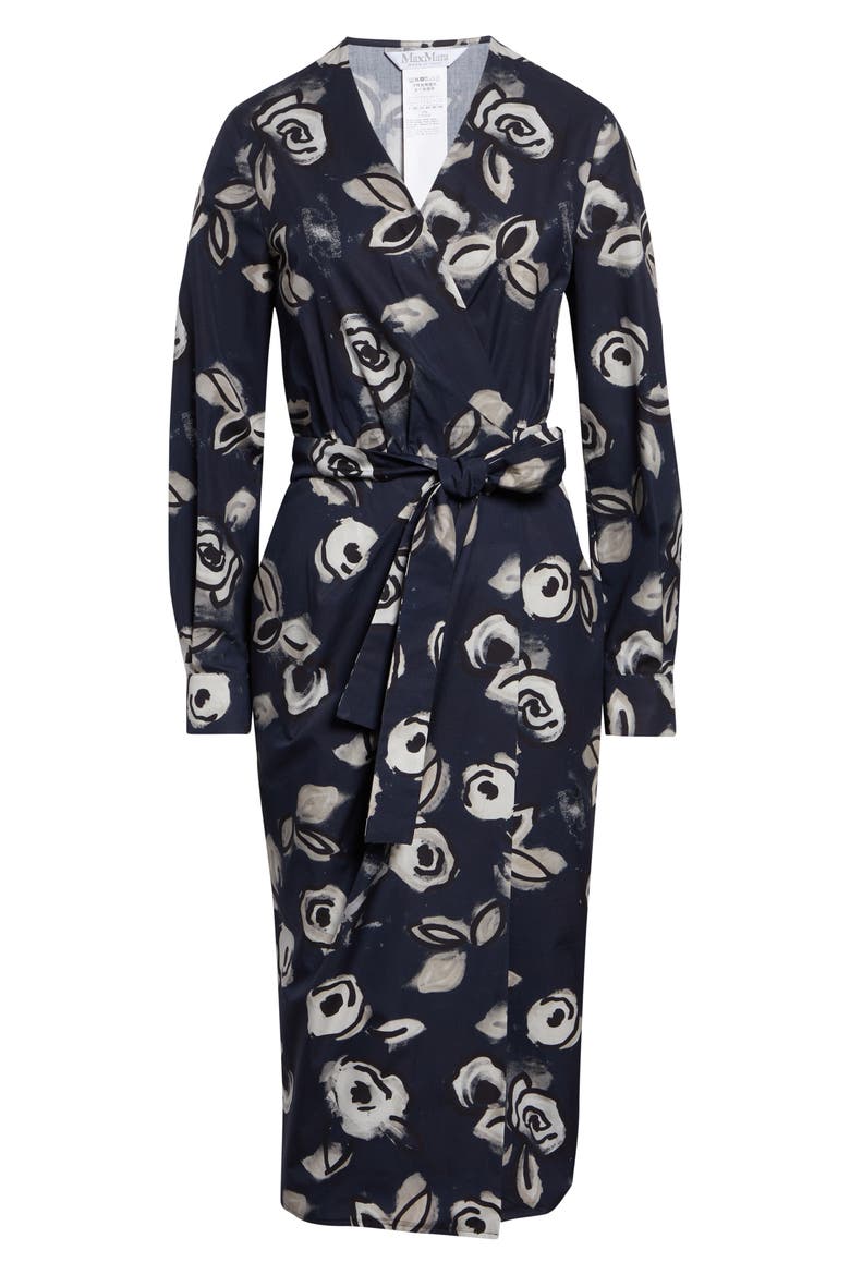 Floral Print Long Sleeve Cotton Wrap Dress, Alternate, color, ULTRAMARINE