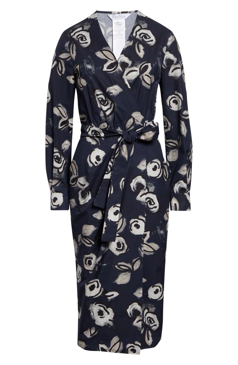 Max Mara Floral Print Long Sleeve Cotton Wrap Dress, Alternate, color, Ultramarine