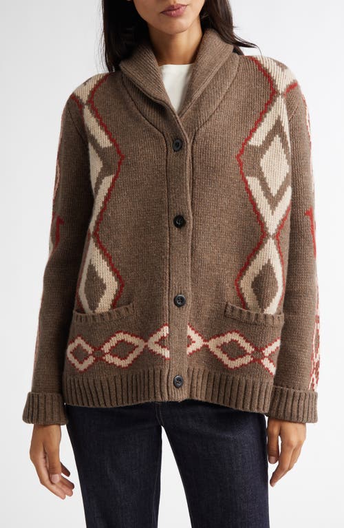 Pendleton Heritage Lambswool Cardigan in Brown Mix Multi 