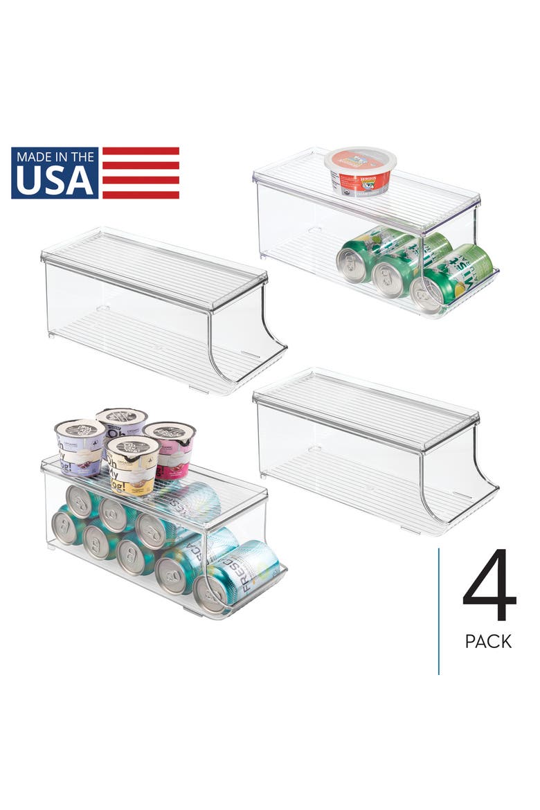 Soda Can Organizer with Lid for Pantry or Refrigerator - Set of 4 - Clear, Alternate, color, Clear