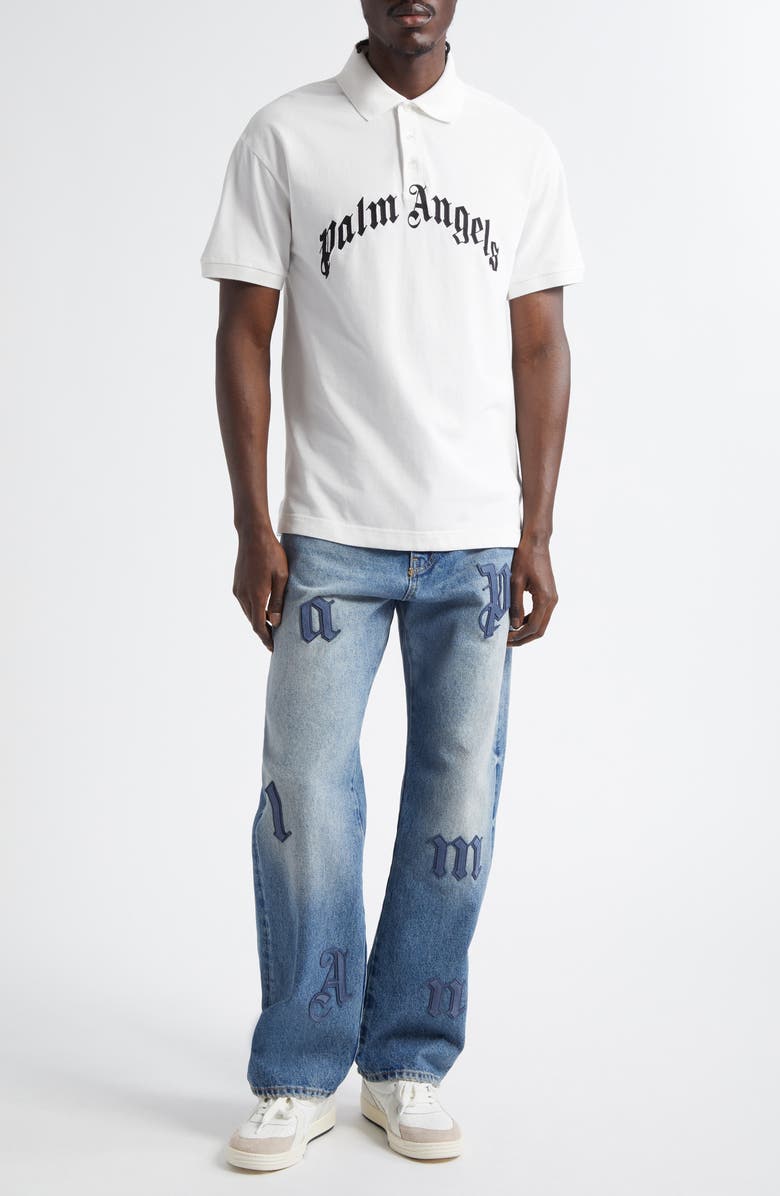 Palm Angels Curved Logo Cotton Polo, Alternate, color, 