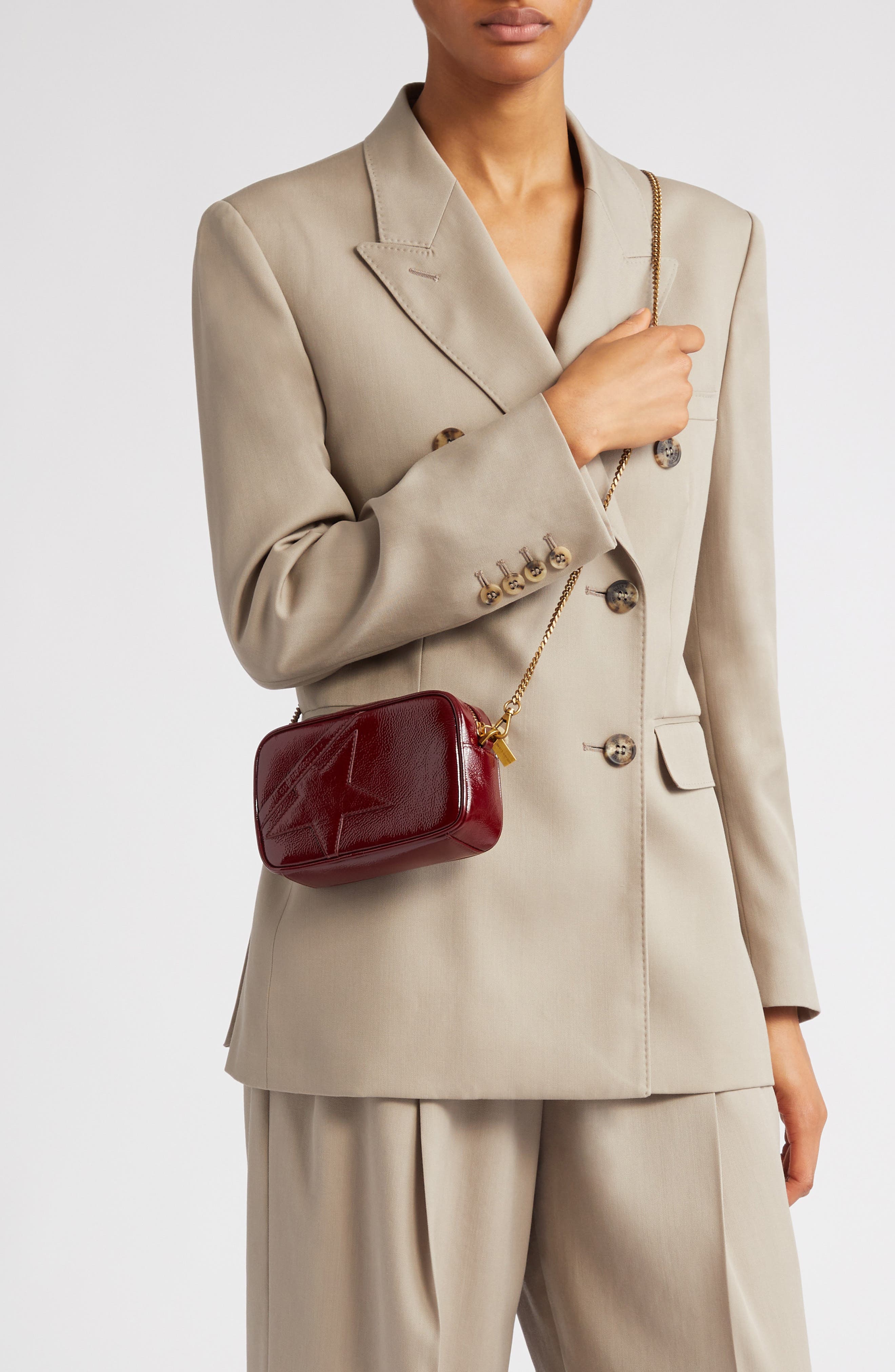 Golden Goose Mini Star Leather Crossbody Camera Bag, Alternate, color, Bordeaux