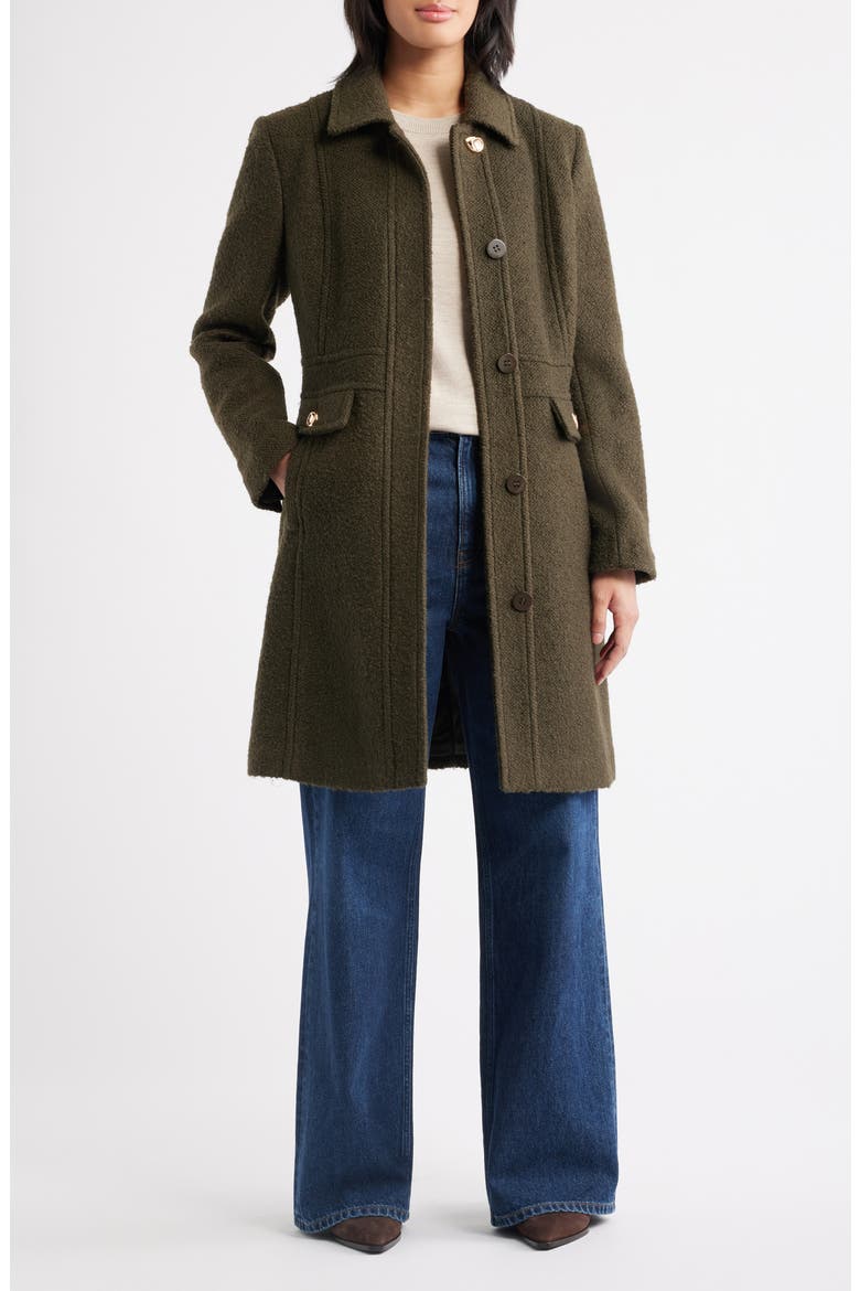 Inset Waist Bouclé Coat, Main, color, LODEN
