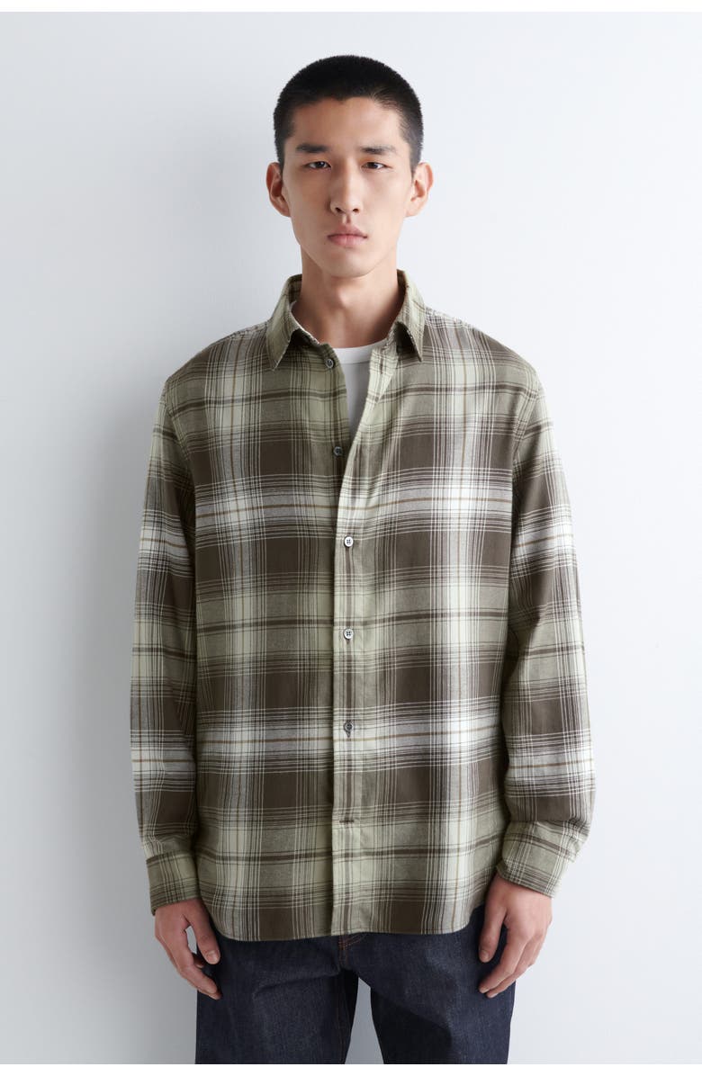 COS Checked Pima Cotton Shirt, Main, color, Khaki / Brown / Checked