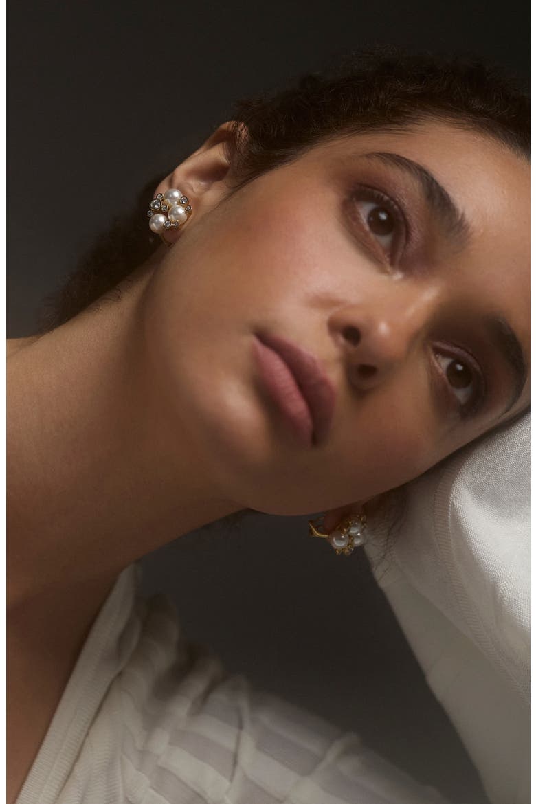 Cluster Imitation Pearl Stud Earrings, Alternate, color, GOLD
