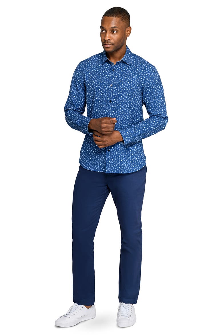 Paisley Woven Long Sleeve Basic, Alternate, color, STEEL BLUE
