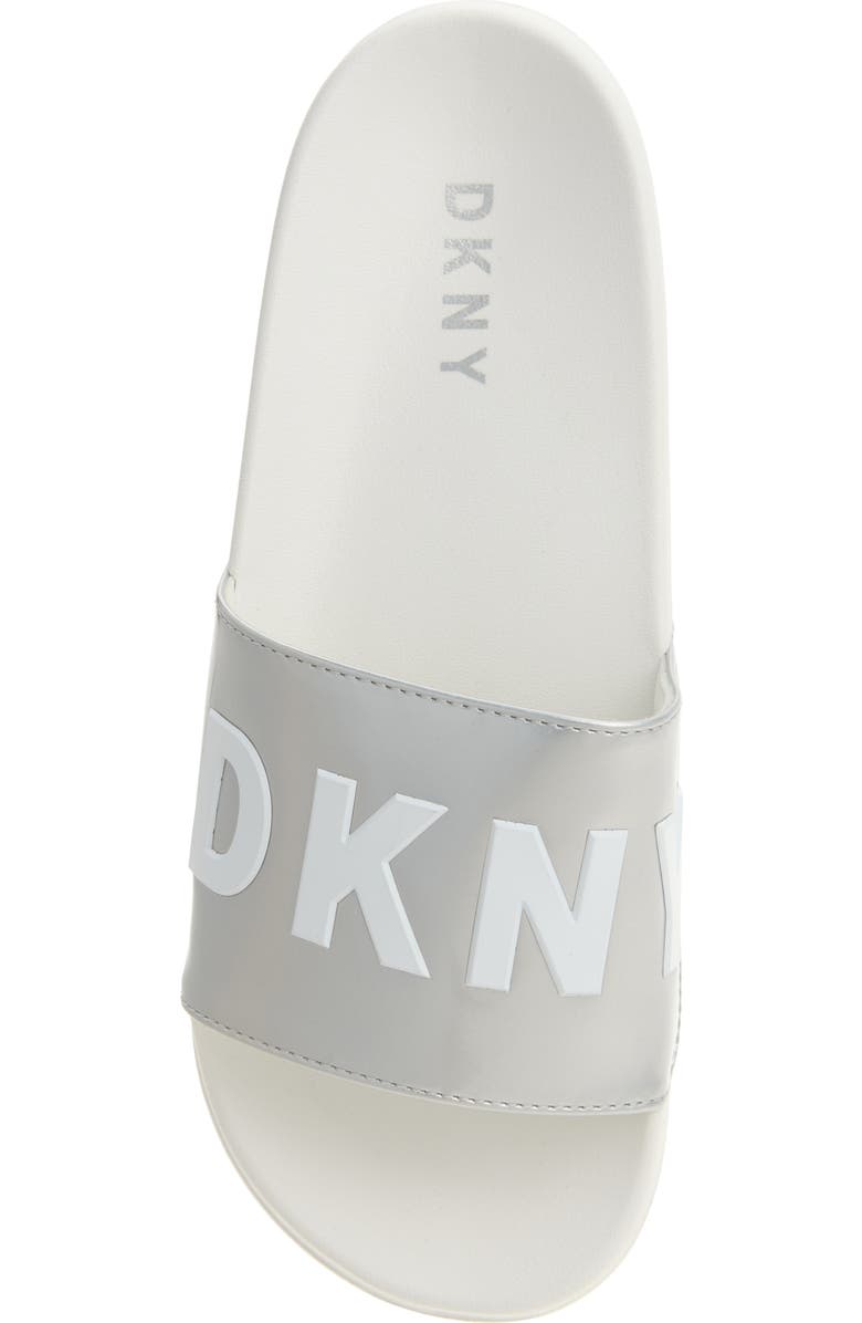 DKNY Zinna Logo Shower Slide Sandal, Alternate, color, Silver