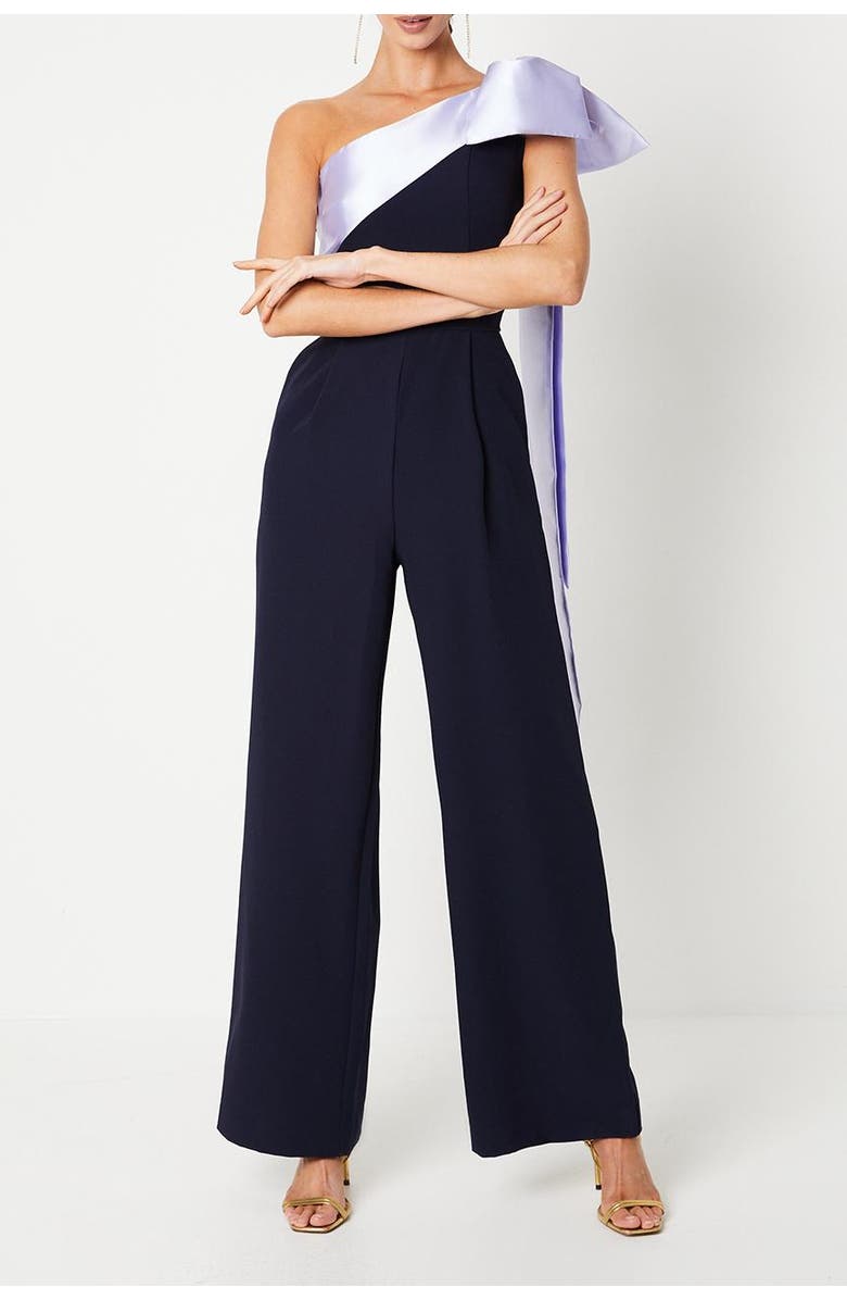 Coast Bow One Shoulder Wide Leg Jumpsuit, Alternate, color, Navy