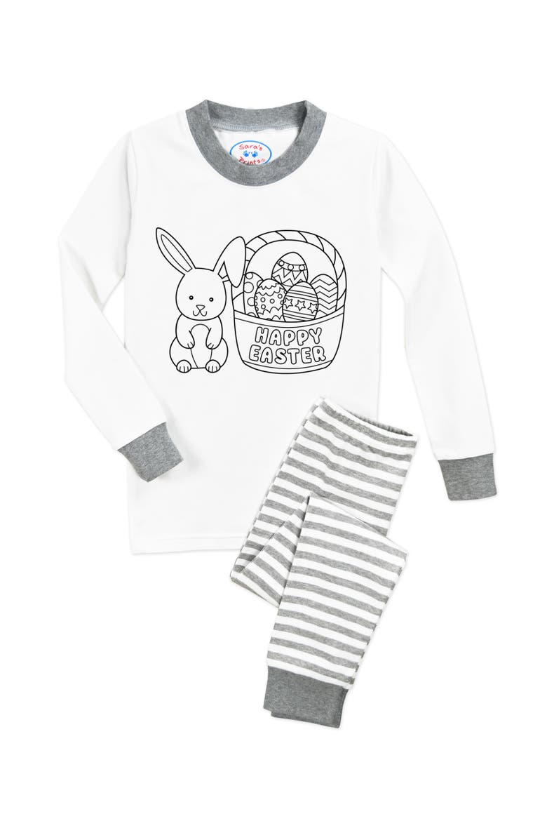 Color Me PJ Cotton Blend Fitted Pajamas with Fabric Marker Set, Main, color, Easter Bunny