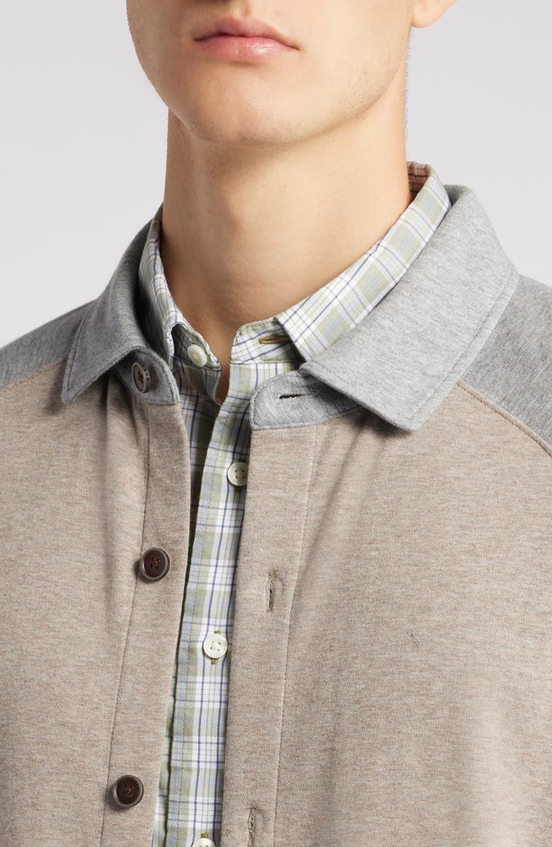 Robert Barakett Paolo Varsity Heathered Cotton Knit Button-Up Shirt, Alternate, color, Tan