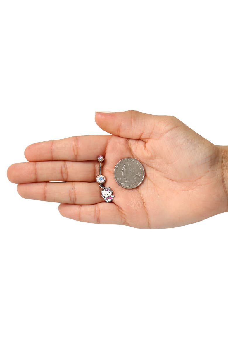 Hello Kitty Stainless Steel Light Rose Crystal Belly Button Ring, Alternate, color, Silver