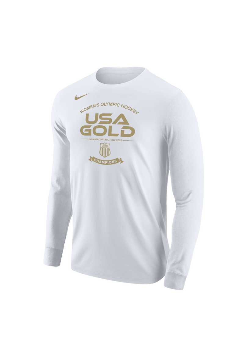 Unisex Nike White Women's USA Hockey 2026 Winter Olympics Gold Medal Long Sleeve T-Shirt, Main, color, White